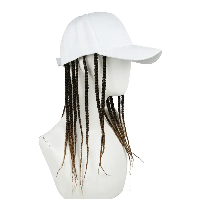 Unisex Hip-Hop Punk Wide-Brim Baseball Hat with Braided Dreadlock Wig, Adjustable Snapback, High-Temperature Fiber, 35.05Cm/44.96Cm Lengths, Black/Brown, Ideal for Motorcycle & Urban Fashion, Spring Autumn Sun Hat