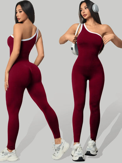 Women'S Sporty Yoga Jumpsuit, Sportswear Jumpsuits, All-Season Casual Wear, Plain Pattern Design, Above-The-Ankle Bottoms, Lightweight 250G Fabric, Sporty Comfy Jumpsuit
