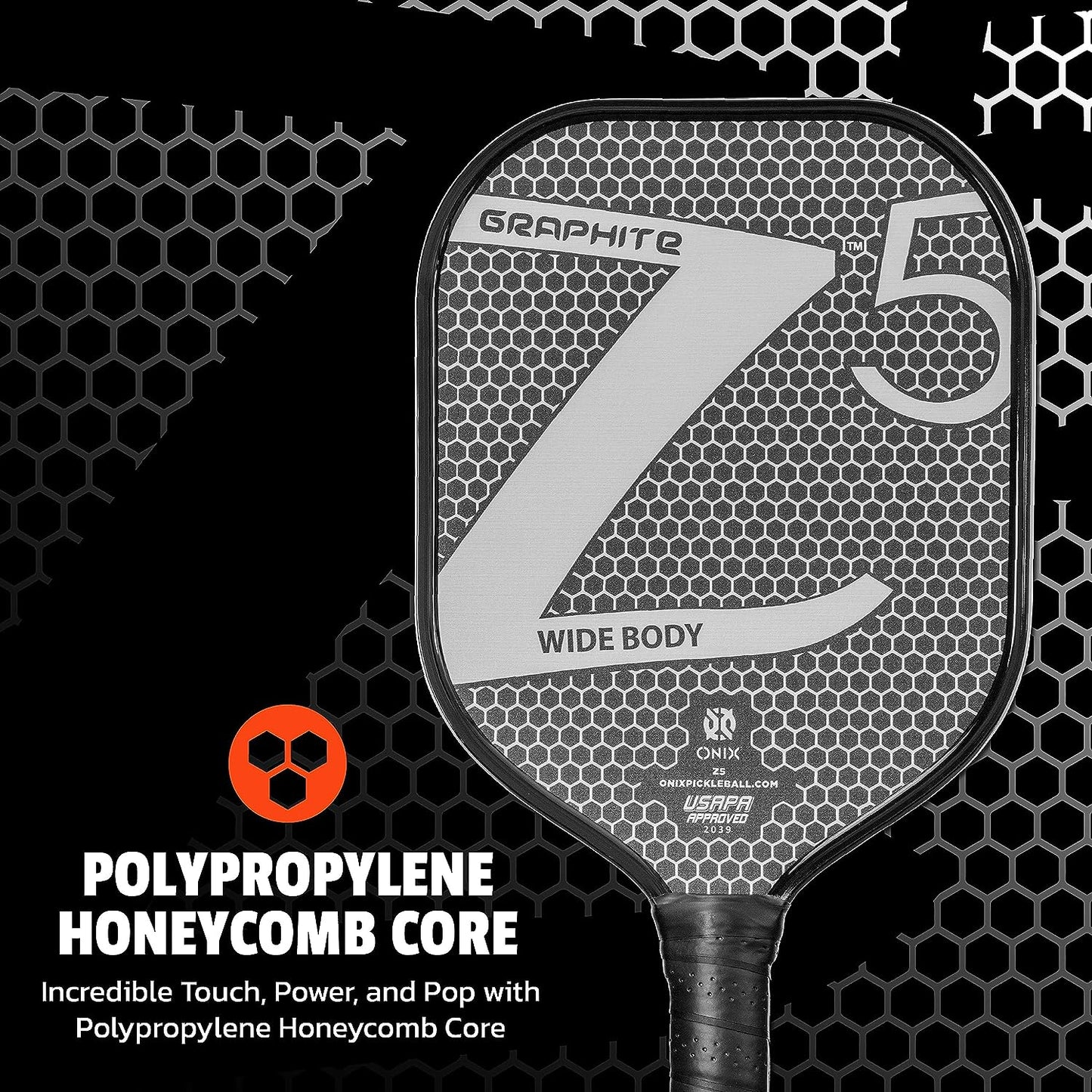 Graphite MOD Z5 Carbon Fiber Pickleball Paddle - Wide-Body Design, Honeycomb Core, Graphite Face, and Cushioned Grip