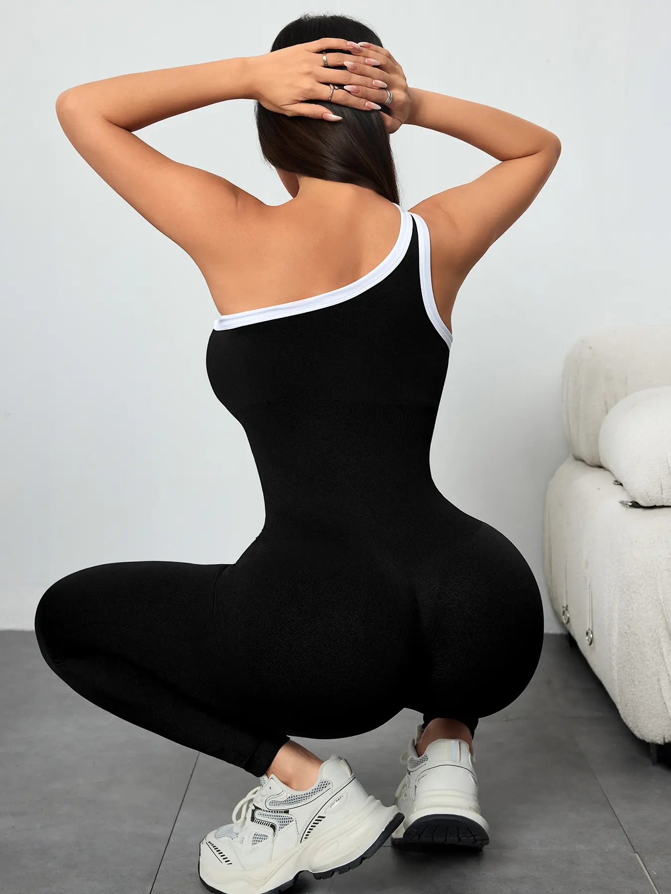 Women'S Sporty Yoga Jumpsuit, Sportswear Jumpsuits, All-Season Casual Wear, Plain Pattern Design, Above-The-Ankle Bottoms, Lightweight 250G Fabric, Sporty Comfy Jumpsuit