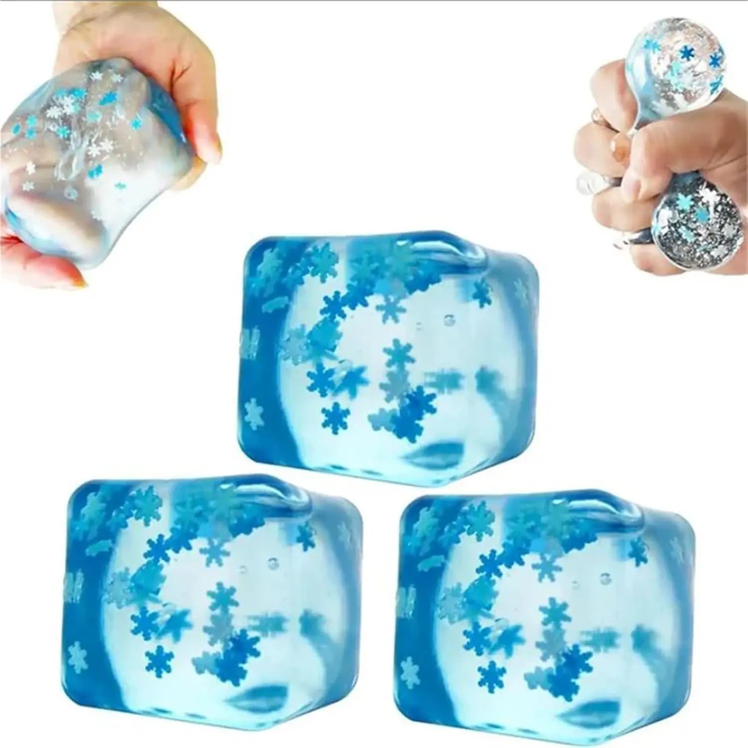 3Pcs Squishy Ice Cube Stress Balls - Snowflakes Design for Ultimate Stress Relief and Fidgeting Fun