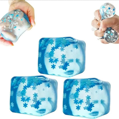 3Pcs Squishy Ice Cube Stress Balls - Snowflakes Design for Ultimate Stress Relief and Fidgeting Fun