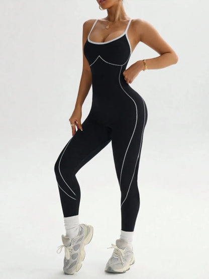 Women's Seamless High-Stretch Knit Halter Jumpsuit with Cross-Back Shoulder Straps, Perfect for Outdoor Cycling, Gym, Yoga, and Daily Wear