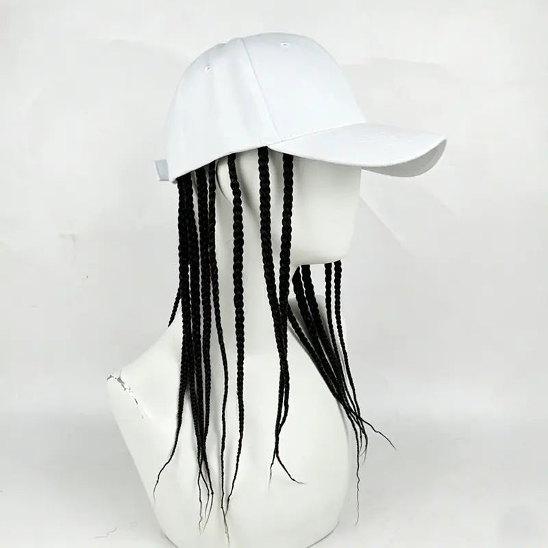 Unisex Hip-Hop Punk Wide-Brim Baseball Hat with Braided Dreadlock Wig, Adjustable Snapback, High-Temperature Fiber, 35.05Cm/44.96Cm Lengths, Black/Brown, Ideal for Motorcycle & Urban Fashion, Spring Autumn Sun Hat