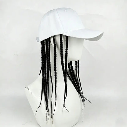 Unisex Hip-Hop Punk Wide-Brim Baseball Hat with Braided Dreadlock Wig, Adjustable Snapback, High-Temperature Fiber, 35.05Cm/44.96Cm Lengths, Black/Brown, Ideal for Motorcycle & Urban Fashion, Spring Autumn Sun Hat