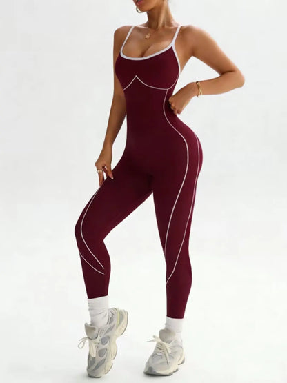 Women's Seamless High-Stretch Knit Halter Jumpsuit with Cross-Back Shoulder Straps, Perfect for Outdoor Cycling, Gym, Yoga, and Daily Wear