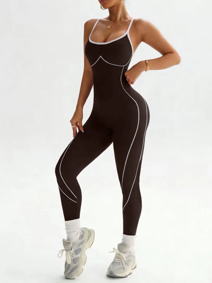 Women's Seamless High-Stretch Knit Halter Jumpsuit with Cross-Back Shoulder Straps, Perfect for Outdoor Cycling, Gym, Yoga, and Daily Wear