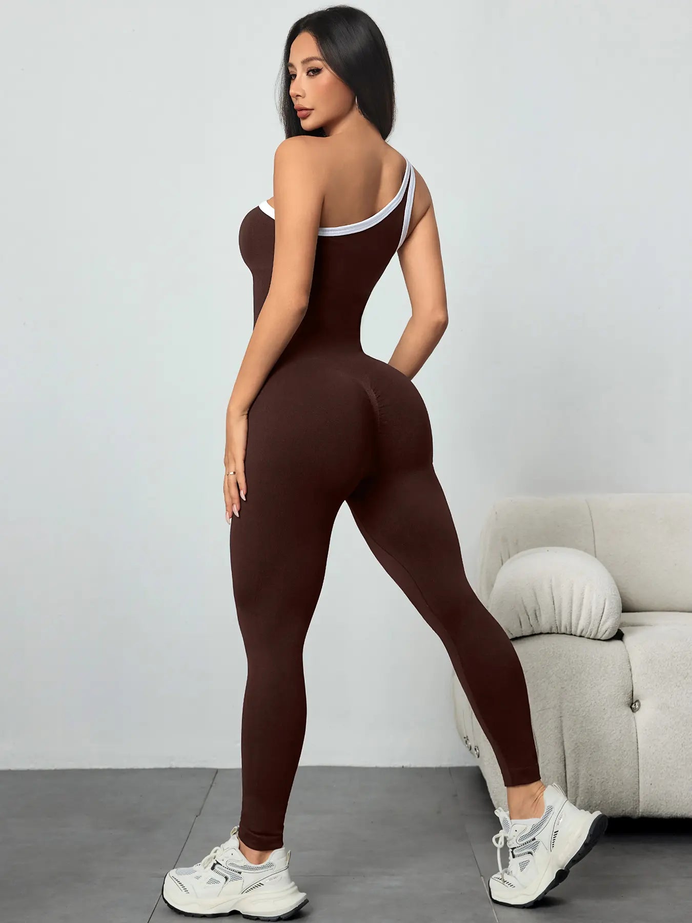 Women'S Sporty Yoga Jumpsuit, Sportswear Jumpsuits, All-Season Casual Wear, Plain Pattern Design, Above-The-Ankle Bottoms, Lightweight 250G Fabric, Sporty Comfy Jumpsuit