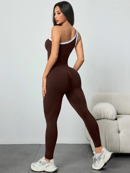 Women'S Sporty Yoga Jumpsuit, Sportswear Jumpsuits, All-Season Casual Wear, Plain Pattern Design, Above-The-Ankle Bottoms, Lightweight 250G Fabric, Sporty Comfy Jumpsuit