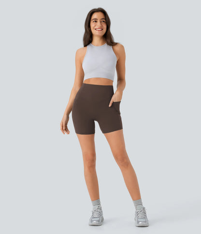 Halara Ultrasculpt High-Waisted Biker Shorts with Scrunch Butt Lifting and Tummy Control, Featuring Side Pockets, Available in 5" and 7" Lengths