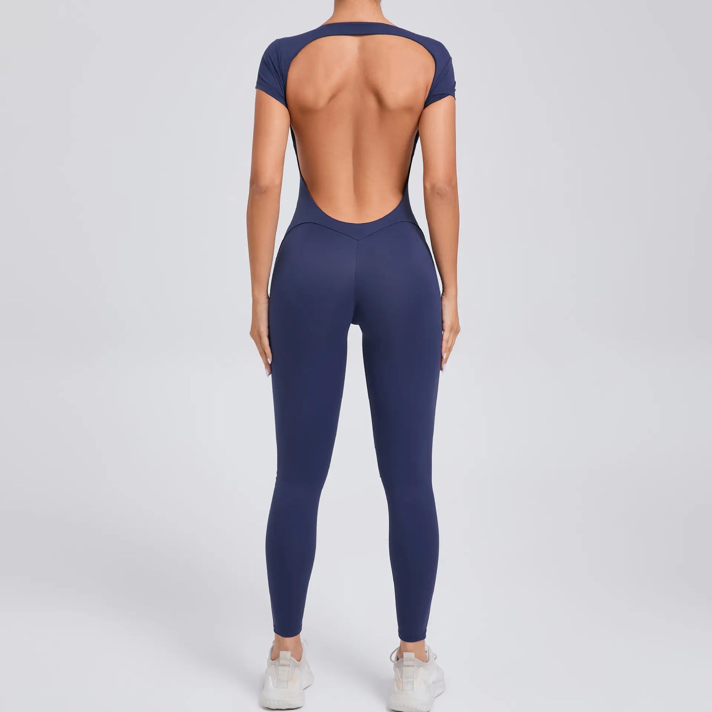 Women's Quick-Drying Backless Yoga Bodysuit with Short Sleeves - Hip Lifting Workout Apparel Set