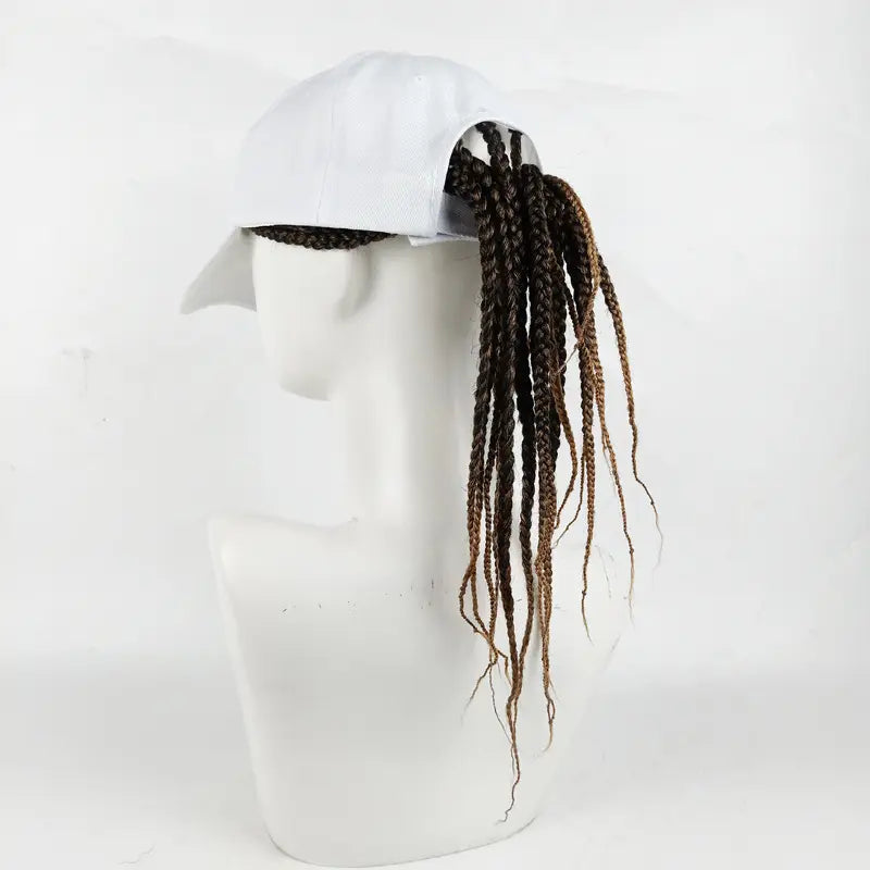 Unisex Hip-Hop Punk Wide-Brim Baseball Hat with Braided Dreadlock Wig, Adjustable Snapback, High-Temperature Fiber, 35.05Cm/44.96Cm Lengths, Black/Brown, Ideal for Motorcycle & Urban Fashion, Spring Autumn Sun Hat