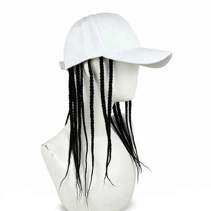 Unisex Hip-Hop Punk Wide-Brim Baseball Hat with Braided Dreadlock Wig, Adjustable Snapback, High-Temperature Fiber, 35.05Cm/44.96Cm Lengths, Black/Brown, Ideal for Motorcycle & Urban Fashion, Spring Autumn Sun Hat