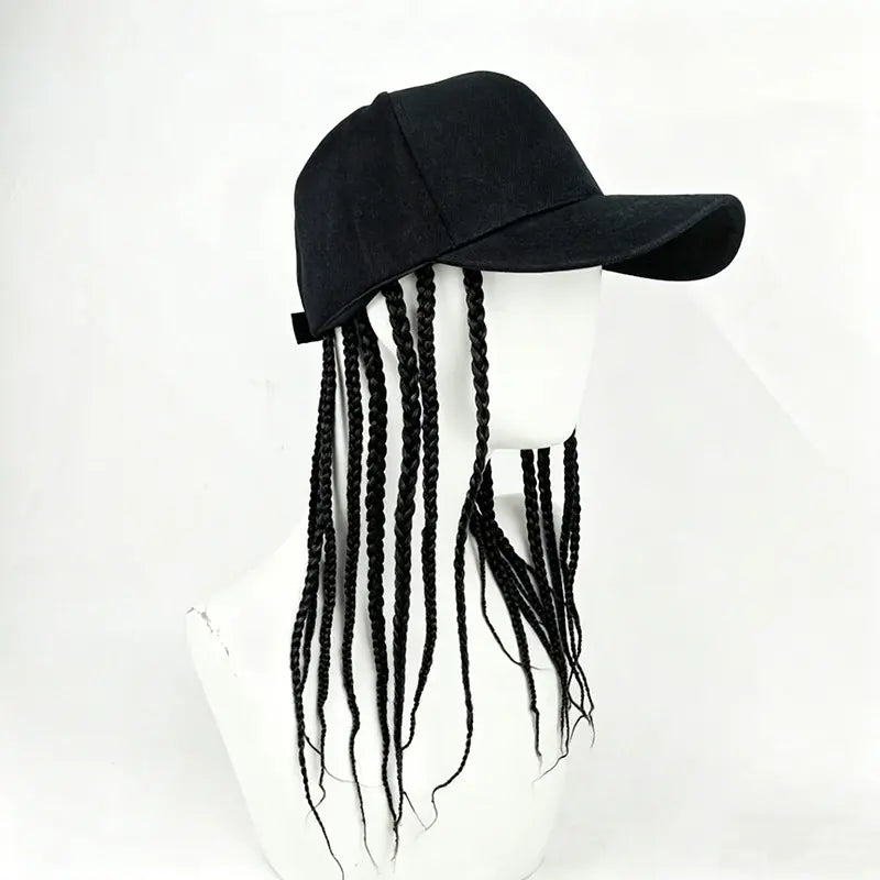 Unisex Hip-Hop Punk Wide-Brim Baseball Hat with Braided Dreadlock Wig, Adjustable Snapback, High-Temperature Fiber, 35.05Cm/44.96Cm Lengths, Black/Brown, Ideal for Motorcycle & Urban Fashion, Spring Autumn Sun Hat