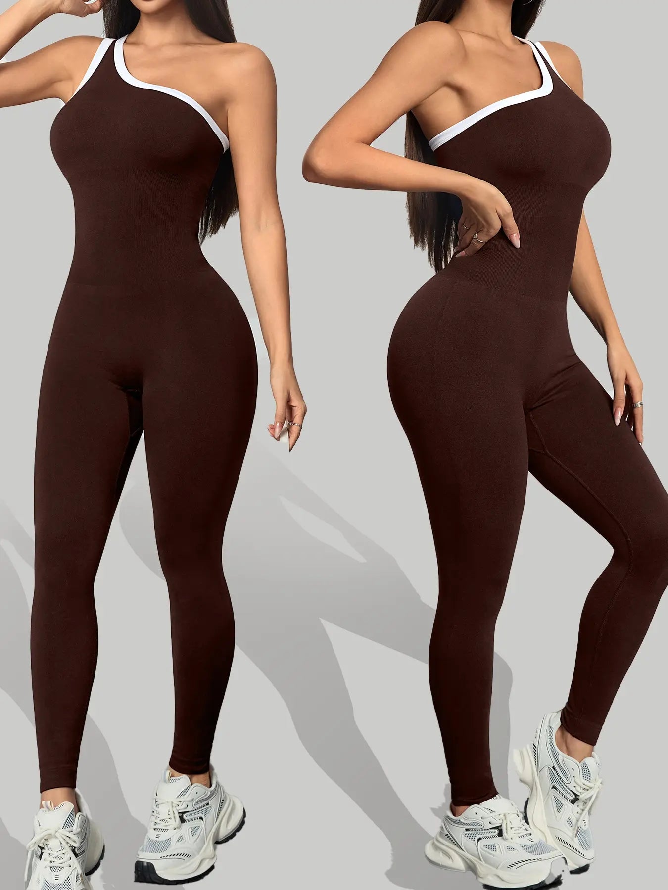Women'S Sporty Yoga Jumpsuit, Sportswear Jumpsuits, All-Season Casual Wear, Plain Pattern Design, Above-The-Ankle Bottoms, Lightweight 250G Fabric, Sporty Comfy Jumpsuit