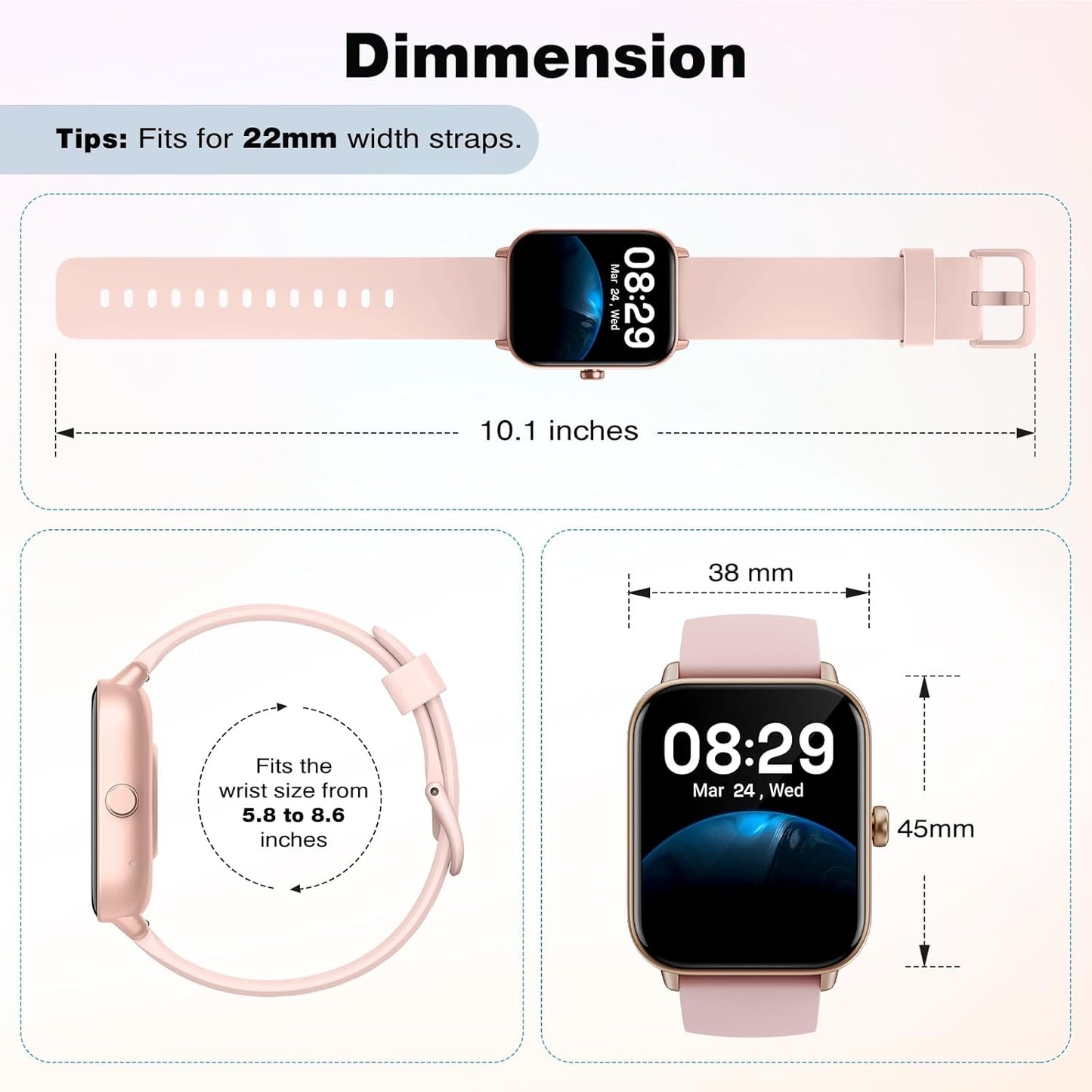 Women's Smart Watch with 1.8" Touchscreen, Fitness Tracker, Bluetooth Calling, Alexa Integration, SpO2 and Heart Rate Monitoring, Sleep Tracking, Calorie and Step Counter, Waterproof Activity Tracker for Android and iPhone