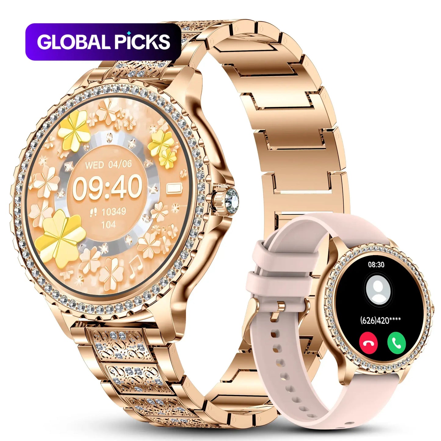 Women's Fashion Smart Watch with 1.32-Inch HD Display, Dual Straps, Waterproof Fitness Tracker, Compatible with Android and iOS