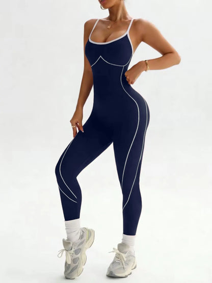 Women's Seamless High-Stretch Knit Halter Jumpsuit with Cross-Back Shoulder Straps, Perfect for Outdoor Cycling, Gym, Yoga, and Daily Wear