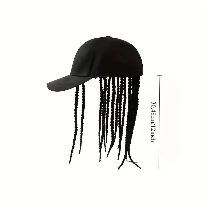 Unisex Hip-Hop Punk Wide-Brim Baseball Hat with Braided Dreadlock Wig, Adjustable Snapback, High-Temperature Fiber, 35.05Cm/44.96Cm Lengths, Black/Brown, Ideal for Motorcycle & Urban Fashion, Spring Autumn Sun Hat