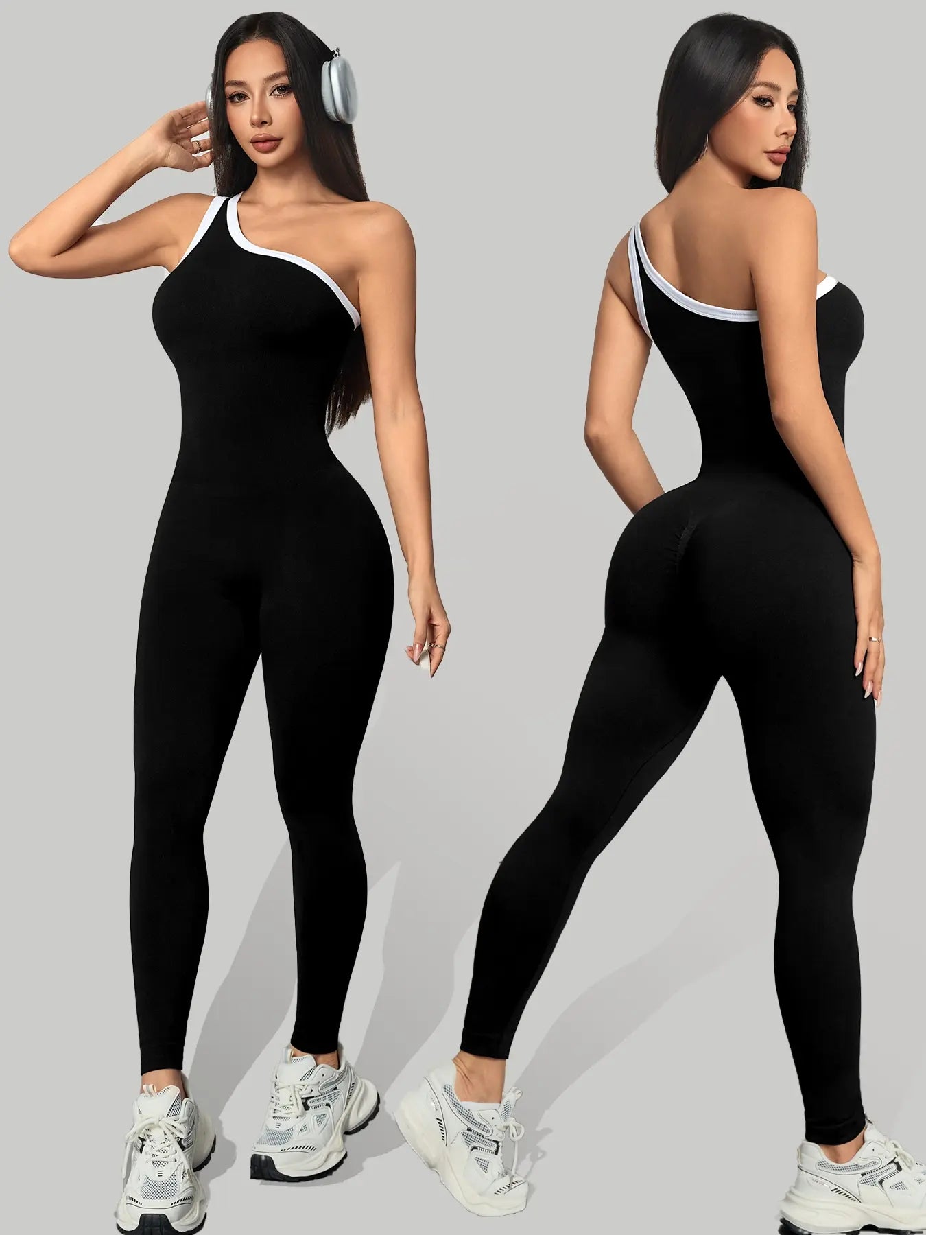 Women'S Sporty Yoga Jumpsuit, Sportswear Jumpsuits, All-Season Casual Wear, Plain Pattern Design, Above-The-Ankle Bottoms, Lightweight 250G Fabric, Sporty Comfy Jumpsuit