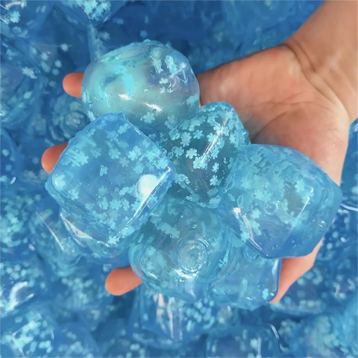 3Pcs Squishy Ice Cube Stress Balls - Snowflakes Design for Ultimate Stress Relief and Fidgeting Fun