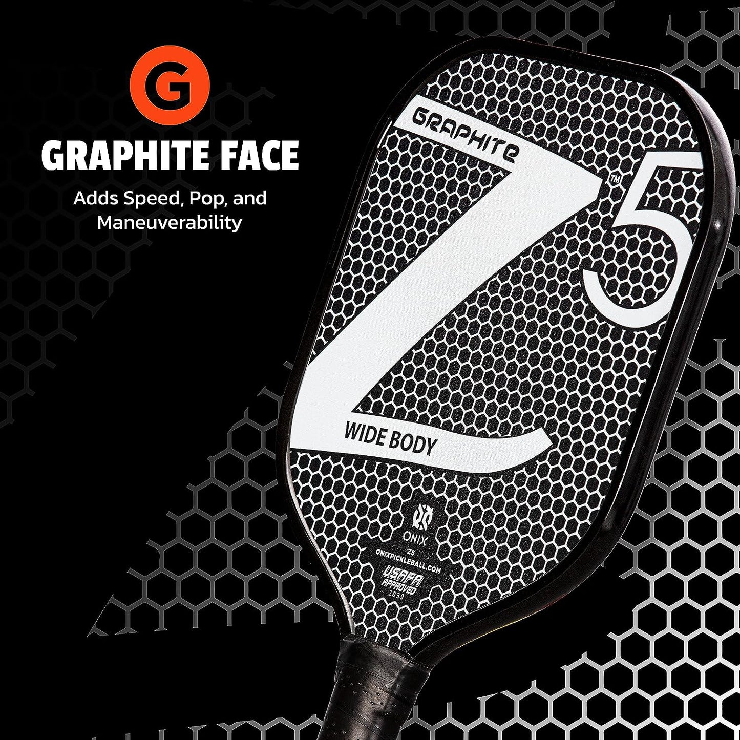 Graphite MOD Z5 Carbon Fiber Pickleball Paddle - Wide-Body Design, Honeycomb Core, Graphite Face, and Cushioned Grip