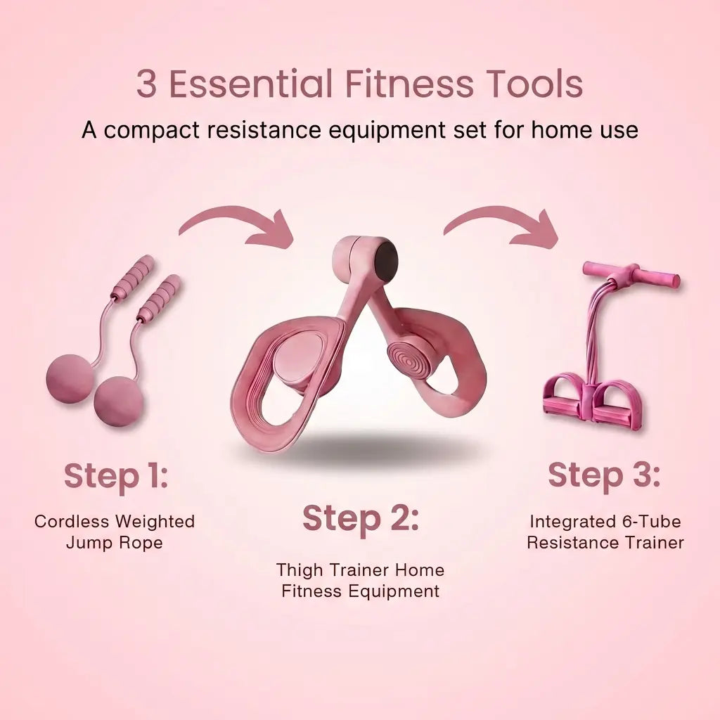 Professional Home Fitness Resistance Training Set with Resistance Trainer, Thigh Trainer, and Weighted Jump Rope