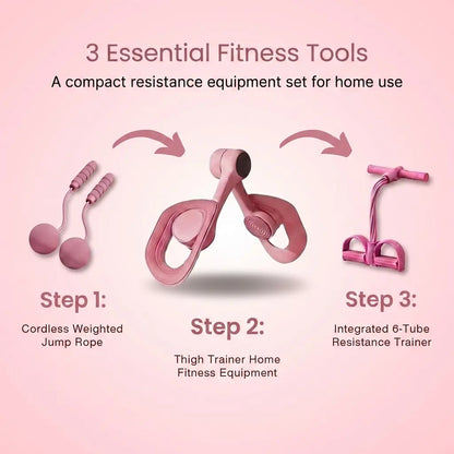 Professional Home Fitness Resistance Training Set with Resistance Trainer, Thigh Trainer, and Weighted Jump Rope