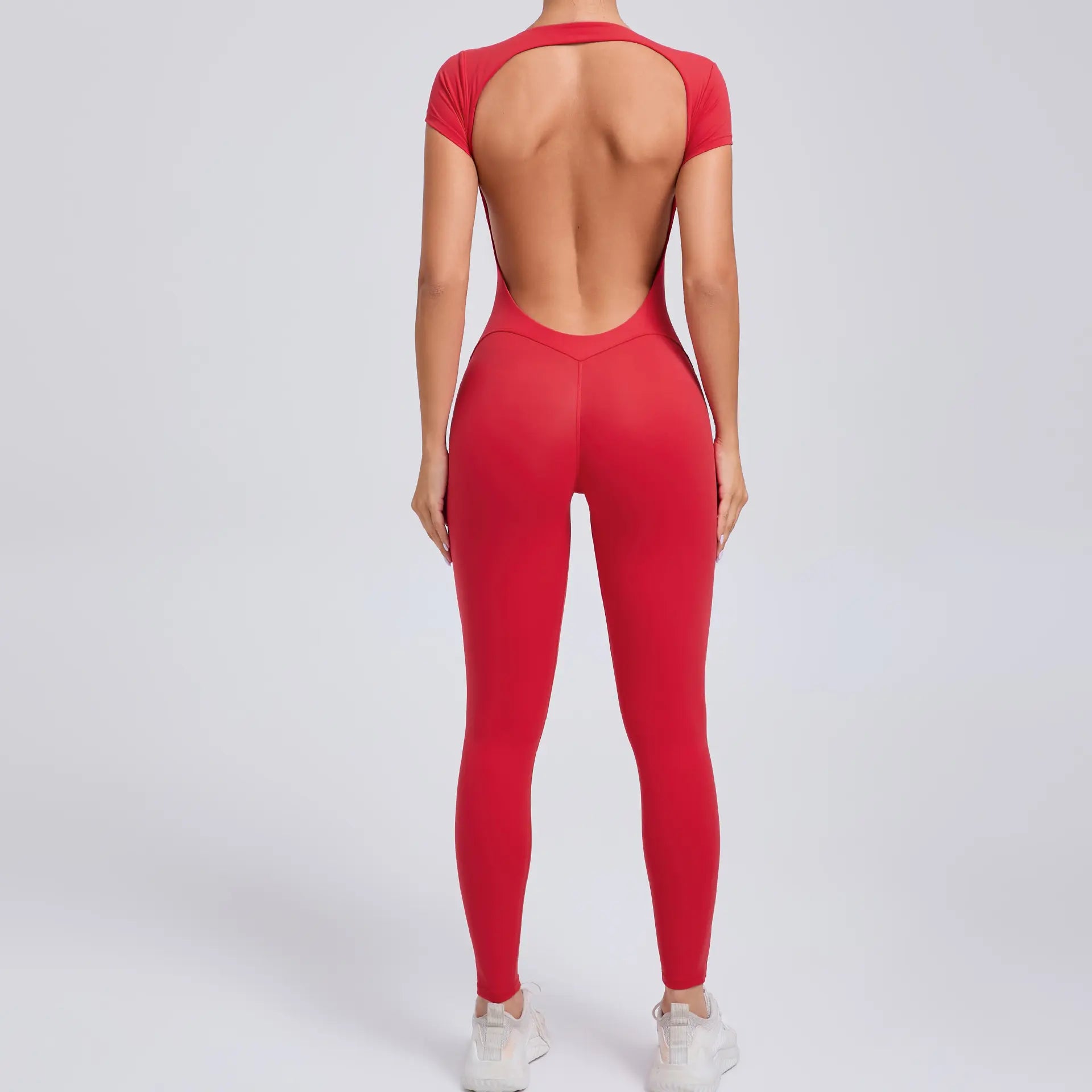 Women's Quick-Drying Backless Yoga Bodysuit with Short Sleeves - Hip Lifting Workout Apparel Set