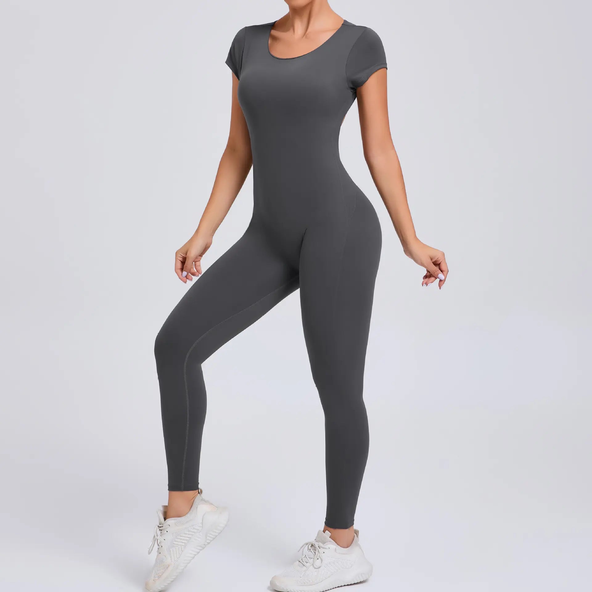 Women's Quick-Drying Backless Yoga Bodysuit with Short Sleeves - Hip Lifting Workout Apparel Set